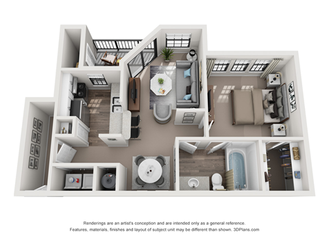 One Bedroom One Bathroom Floorplan 653